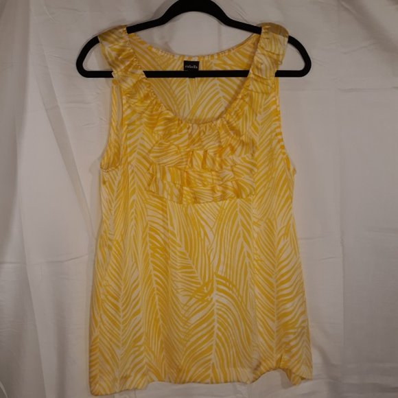 Rafaella Sleeveless Blouse Women's 14 EUC Ruffles Shirt Yellow/White Tank Top - Picture 7 of 7
